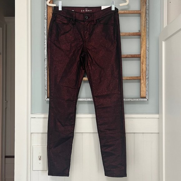 Women's NWT White House Black Market 2P dark rouge foil skinny pants - Picture 5 of 7